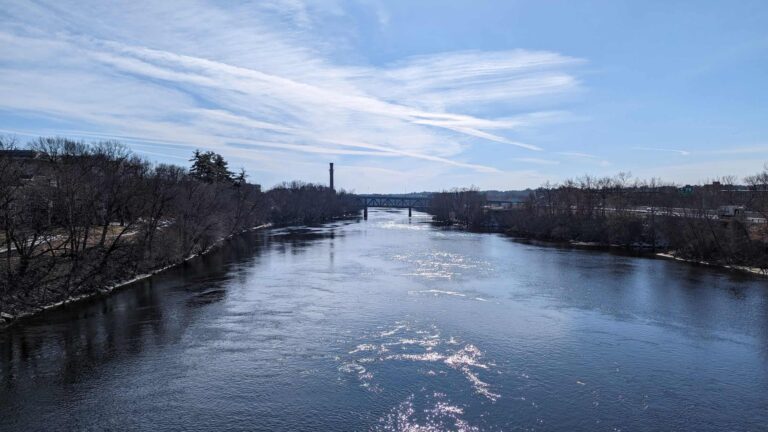 Merrimack River from pedestrian bridge in Manchester, NH.